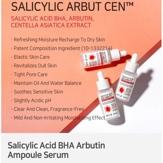 APLB - Salicylic Acid BHA Arbutin Ampoule Serum 40ml 8809874683133 www.tsmpk.com