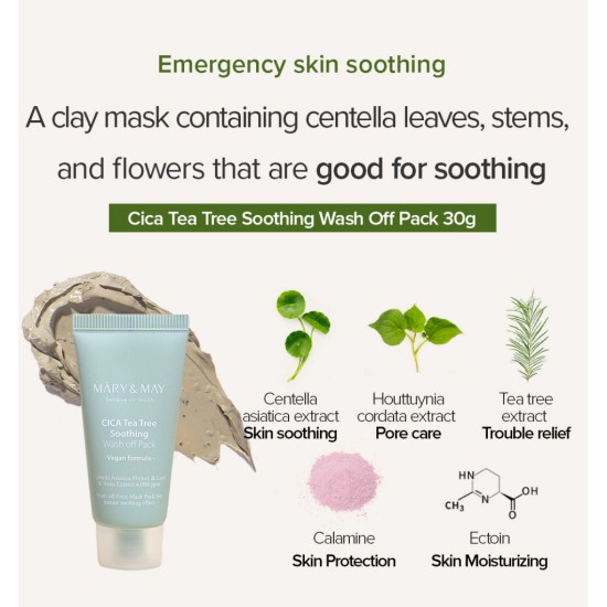 Mary&May - Cica Tea Tree Soothing Wash Off Mask Pack Mini 30g